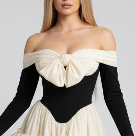 NWT ROMANTIC PEASANT lovers COMMENSE dress M cream black - Picture 1 of 5